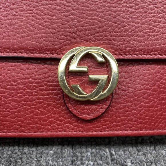 GUCCI Interlocking Wallet On Chain Red Leather Shoulder Bag 470-020725 - Picture 6 of 12